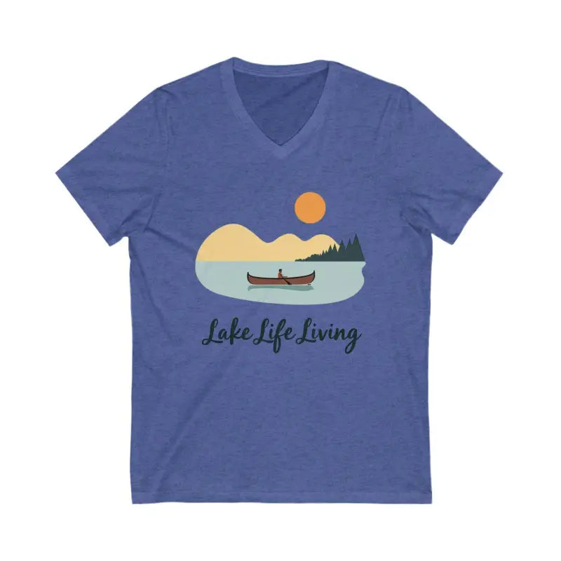Blue V Neck T Shirt featuring the stylish Lake Life design for casual wear
