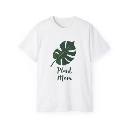 White Lavender Plant Mom T Shirt showcasing Monstera leaf design for plant enthusiasts