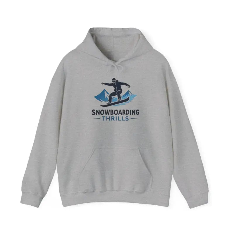 Gray hoodie featuring a snowboarding design ideal for Winter Sports enthusiasts