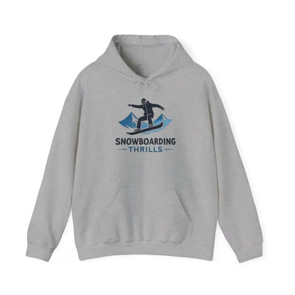 Gray hoodie featuring a snowboarding design ideal for Winter Sports enthusiasts