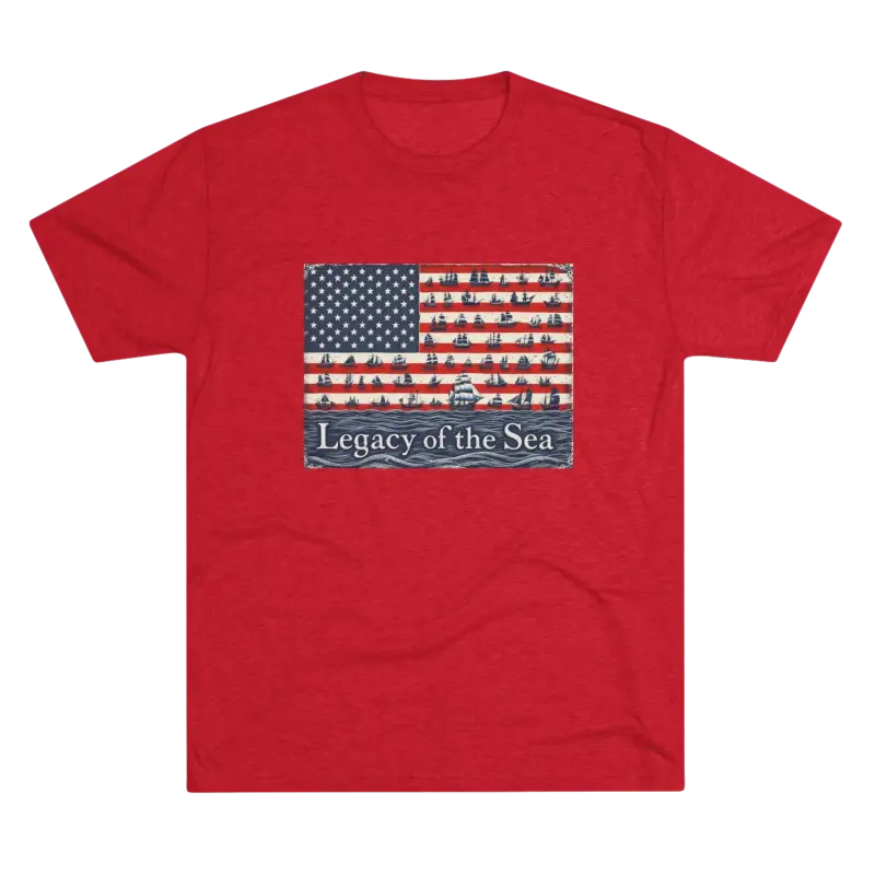 Red t-shirt featuring a nautical flag design from Legacy of the Sea collection