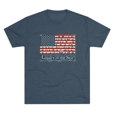 Blue Legacy of the Sea Nautical Flag Unisex T Shirt featuring American flag and ships