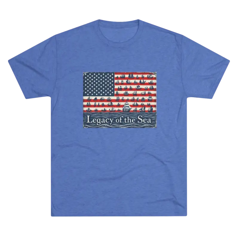 Blue t-shirt featuring a nautical flag design from Legacy of the Sea collection