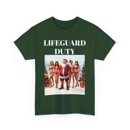 Green Lifeguard Santa Unisex Tee featuring ’Lifeguard Duty’ and Santa graphic