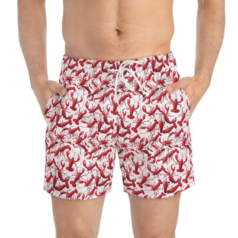 Lobster Print Swim Trunks featuring a vibrant lobster pattern for summer fun