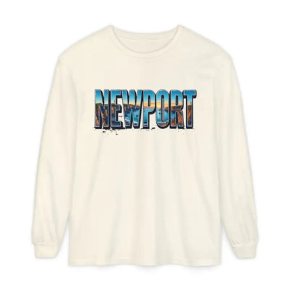 Long sleeved yellow shirt featuring Newport graphic design for stylish comfort