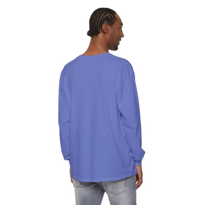 Periwinkle long-sleeved shirt displayed with Yellow Long Sleeved Shirt featuring Newport graphic
