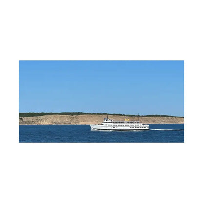 White passenger ferry M/V Anna C near Block Island bluffs in scenic canvas print