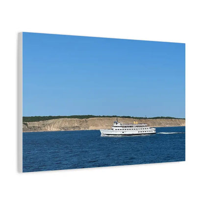 Canvas print of M/V Anna C ferry boat off Block Island bluffs in scenic maritime view