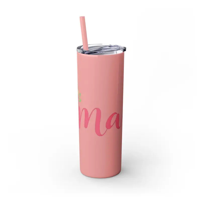 Glossy White and Carnation Pink Mama 20oz Tumbler with matching straw design