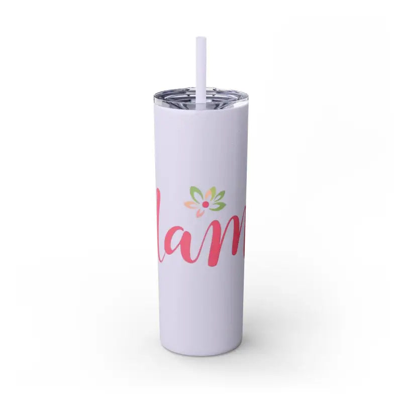 Glossy White Mama 20oz Tumbler with Matching Straw and Carnation Pink Accents