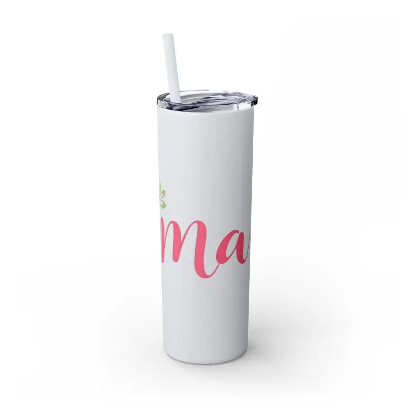 White tumbler with matching straw from Mama, 20oz in glossy white and carnation pink