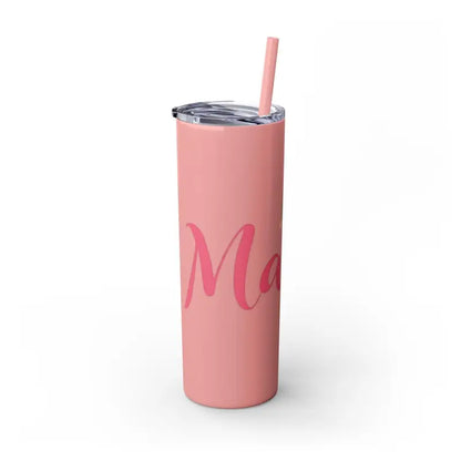 Pink tumbler with straw from Mama 20oz Tumbler in Glossy White and Carnation Pink