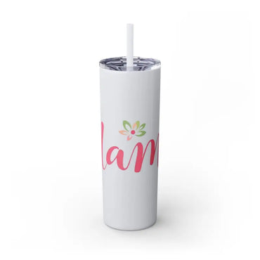 White tumbler with straw from Mama 20oz Tumbler in Glossy White and Carnation Pink