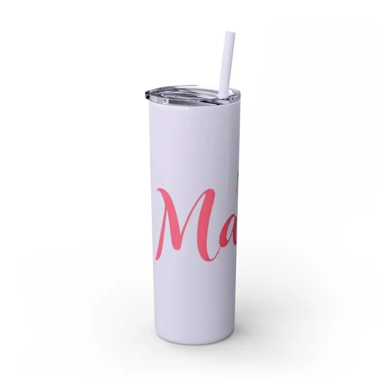 White 20oz Mama Tumbler with Matching Straw in Glossy White and Carnation Pink