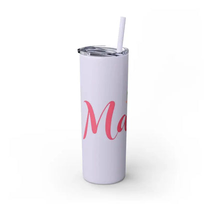 White 20oz Mama Tumbler with Matching Straw in Glossy White and Carnation Pink