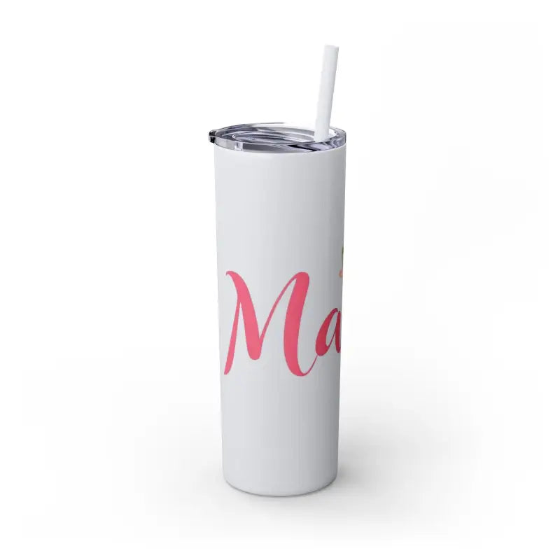 Glossy White Mama 20oz Tumbler with Matching Straw in Carnation Pink