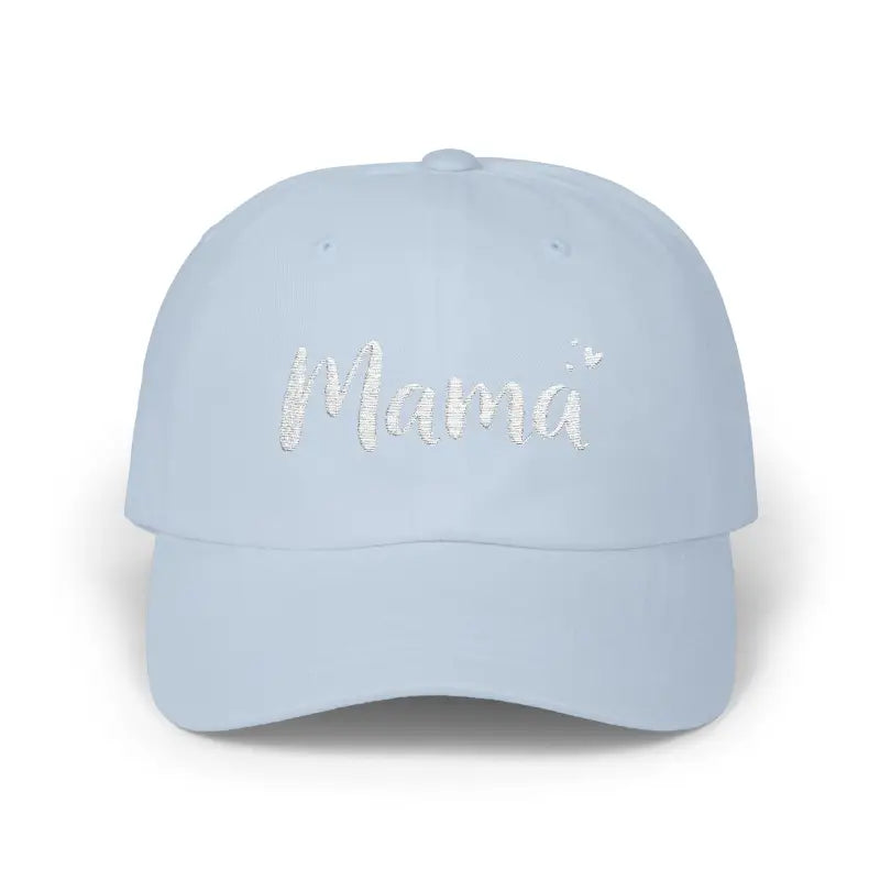 Light blue Mama embroidered baseball cap displayed in the Mama Embroidered Baseball Caps collection