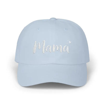 Light blue Mama embroidered baseball cap displayed in the Mama Embroidered Baseball Caps collection