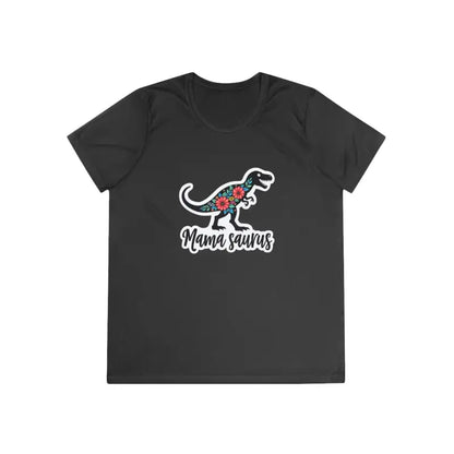 Black t-shirt featuring a dinosaur graphic from Mama Saurus Rex Style collection