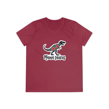 Maroon Mama Saurus Rex Style Quick Dry T-shirt featuring a dinosaur graphic