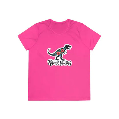 Pink Mama Saurus Rex Style Quick Dry Dinosaur T Shirt featuring a graphic dinosaur design