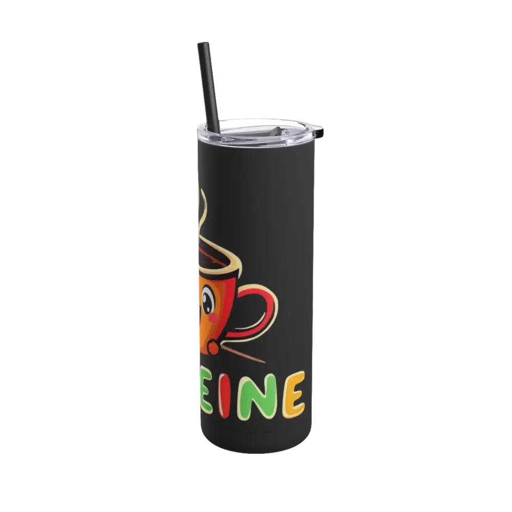 Black Matte 20oz Insulated Cartoon Coffee Tumbler with coffee cup design