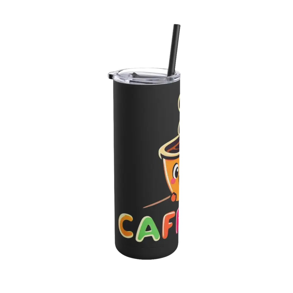 Black tumbler featuring a coffee design, part of the Matte 20oz Insulated Cartoon Coffee Tumbler