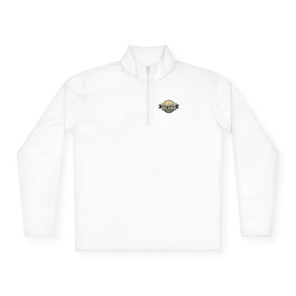 White long-sleeved pullover featured in Men Simple Block Island Quarter Zip Pullover