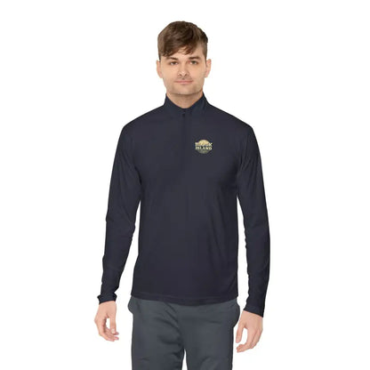 Navy long-sleeved shirt featured in Men Simple Block Island Quarter Zip Pullover