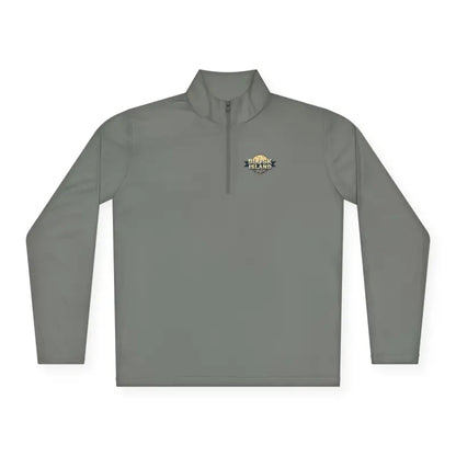 Gray long-sleeved pullover featuring a quarter zip in the Men Simple Block Island design