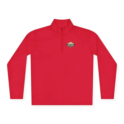 Men Simple Block Island Quarter Zip Pullover in Gray White Blue with Red Long Sleeves