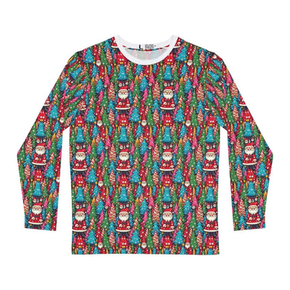 Long-sleeved Christmas-themed shirt featuring a festive gnome design for men