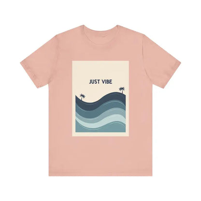 Salmon-colored Minimalist Just Vibe Graphic Tee featuring unique design