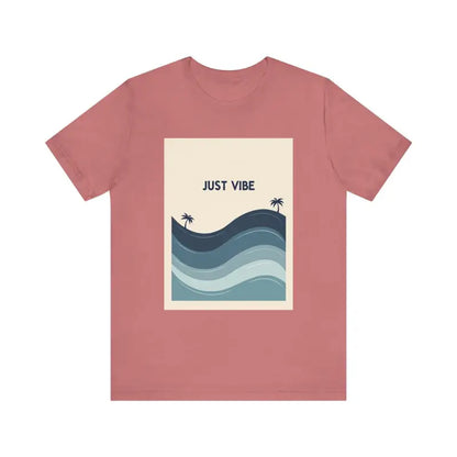 Pink Minimalist Just Vibe Graphic Tee featuring a beach-inspired design