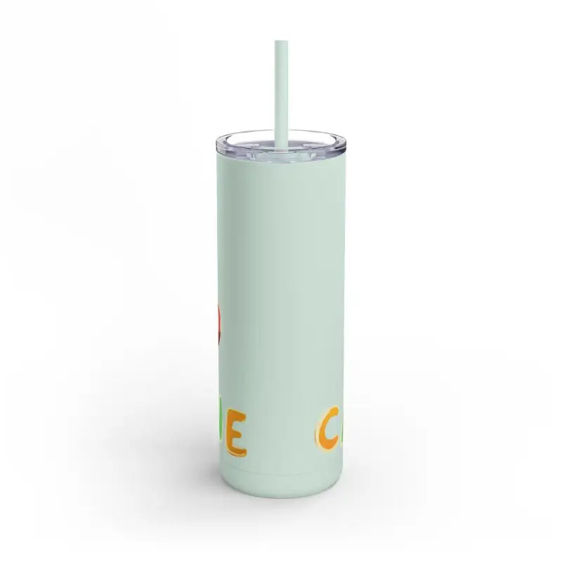 Mint-colored tumbler with straw from the Mint and Black Cartoon Coffee Tumbler 20oz Insulated