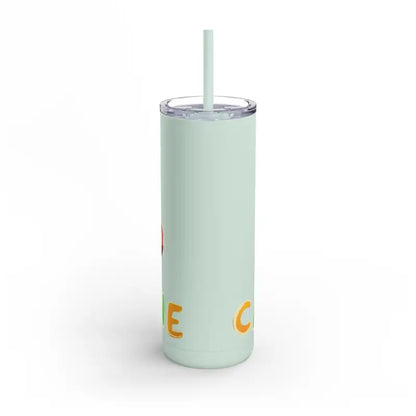Mint-colored tumbler with straw from the Mint and Black Cartoon Coffee Tumbler 20oz Insulated