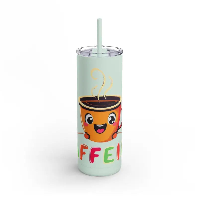 Mint-colored tumbler featuring a coffee cup cartoon for the Mint and Black Cartoon Tumbler