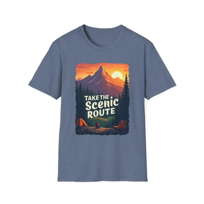 Blue Mountain Graphic Scenic Route T Shirt featuring a stunning mountain design