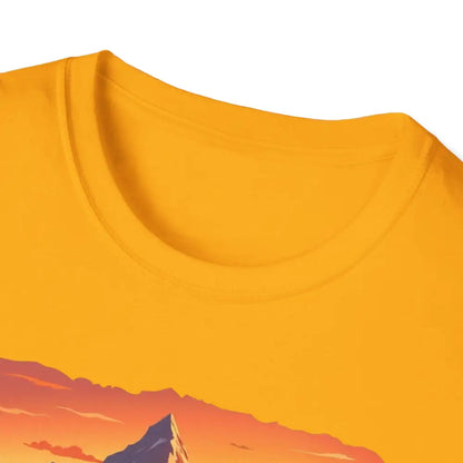 Mustard-yellow Mountain Graphic Scenic Route T Shirt, perfect for outdoor adventures