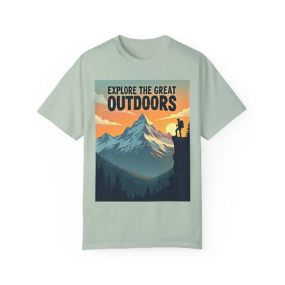 Light green Mountain Graphic T Shirt ideal for outdoor enthusiasts and adventure lovers