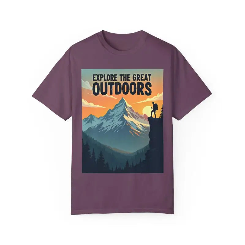 Purple Mountain Graphic T-shirt for outdoor enthusiasts showcasing nature-inspired design