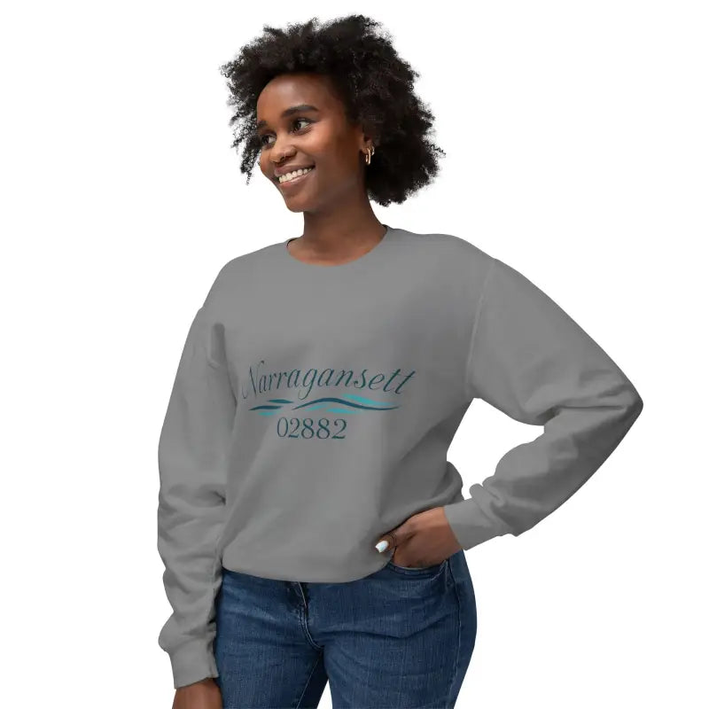 Gray sweatshirt featuring Narragansett 02882 design for unisex casual wear