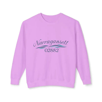 Lavender crewneck sweatshirt from Narragansett 02882, lightweight, cozy, and stylish