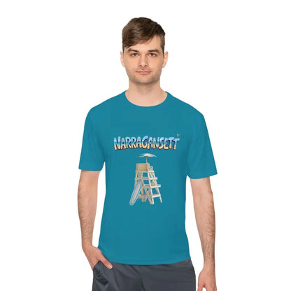 Teal t-shirt from Narragansett Beach Lifeguard Unisex Moisture Wicking Collection