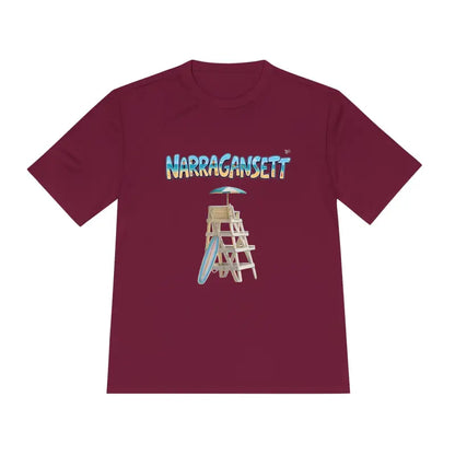 Maroon Narragansett Beach Lifeguard Unisex Moisture Wicking T Shirt front view