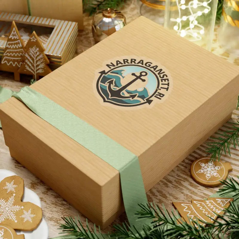 Gift box with ribbon showcasing Narragansett Nautical Anchor Sticker design
