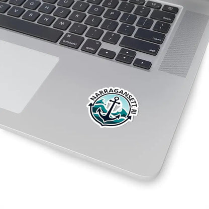 Round Narragansett, RI sticker featuring a nautical anchor design for decor or gifting