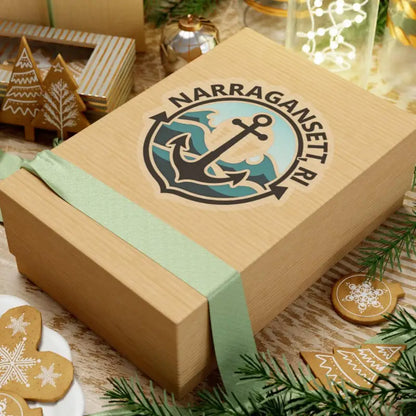 Gift box with ribbon featuring the Narragansett Nautical Anchor Sticker design