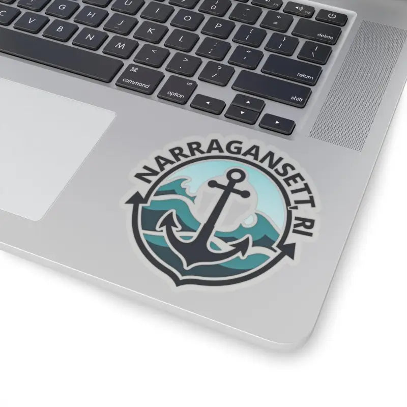 Laptop sticker featuring a nautical anchor and waves, named Narragansett Nautical Anchor Sticker